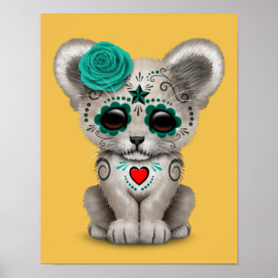 Teal Blue Day of the dead Sugar Skull Lejona Unge Poster