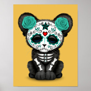 Teal Blue Day of the dead Sugar Skull Panther Unge Poster