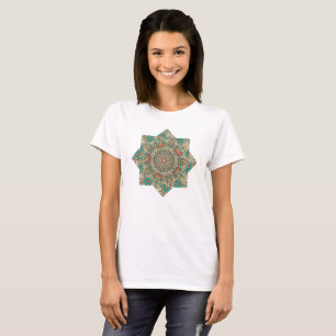 Teal Blue & Deep Coral Mandela T-Shirt