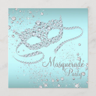 Teal Blue Diamond Mask MasqueraParty Inbjudningar