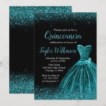 Teal Blue Dress Faux Glitter Quinceanera