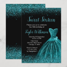 Teal Blue Dress Faux Glitter Sweet 16 Birthday