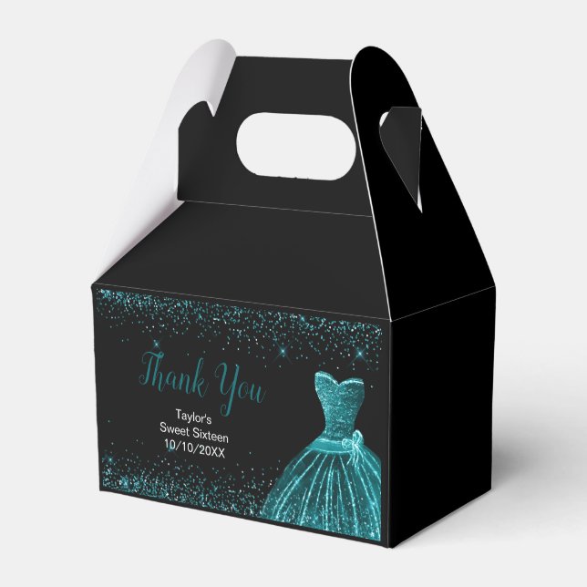 Teal Blue Dress Faux Glitter Sweet 16 Birthday Presentaskar (Framsidan Sidan)