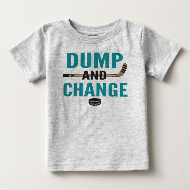 Teal Blue Dump and Change Hockey Baby T Shirt (Framsida)