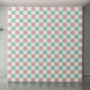 Teal Blue & Dusty Rosa Checkered Mönster Retro Kakelplatta