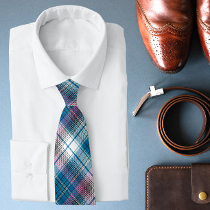 Teal Blue Dusty Rosa Modern Tartan Snyggt Mönster Slips