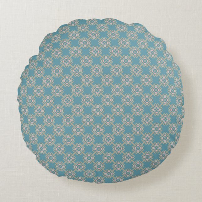 Teal Blue Elegance Geometric Round Pillow Rund Kudde (Framsidan)