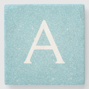 Teal Blue Elegant Glitter & Gnistra Monogram Stenunderlägg