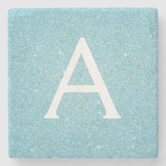 Teal Blue Elegant Glitter & Gnistra Monogram Stenunderlägg (Framsidan)
