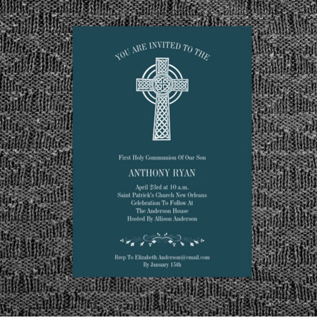 Teal Blue First Communion-inbjudan Inbjudningar (Skapare uppladdad)