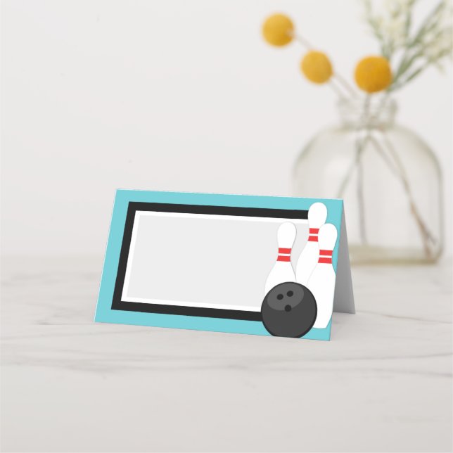 Teal Blue Foling Bowling-etikett eller ortskort Placeringskort (Framsida)
