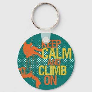 Teal Blue Funny Behålla Lugn och klättring på nyck Nyckelring