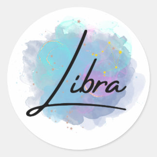 Teal Blue Galaxy Libra Zodiac Constellation Runt Klistermärke