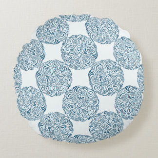 Teal Blue Garden Elegance Round Pillow Rund Kudde