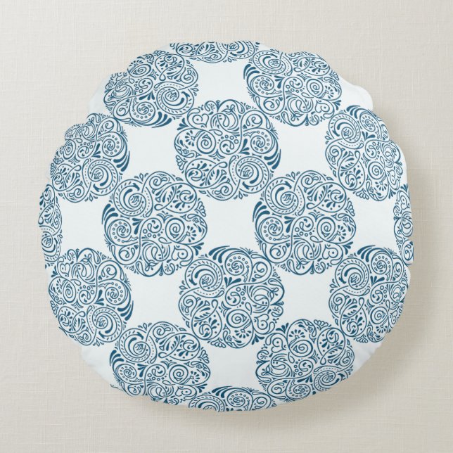 Teal Blue Garden Elegance Round Pillow Rund Kudde (Framsidan)