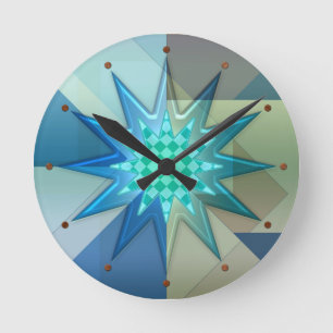 Teal Blue Geometric Harlequin Acrylic Wall Clock Rund Klocka