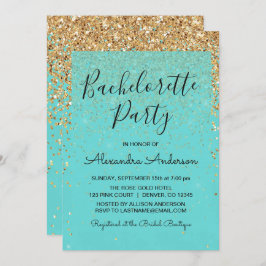 Teal Blue Girly Glitter Gnistra Bachelorette Party Inbjudningar