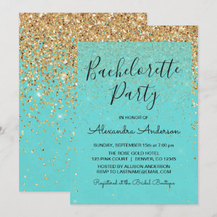 Teal Blue Girly Glitter Gnistra Bachelorette Party Inbjudningar