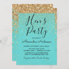 Teal Blue Girly Glitter Gnistra Hen's Party Inbjudningar