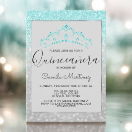 Teal Blue Girly Glitter Gnistra Quinceanera Inbjudningar