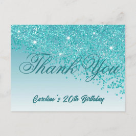 Teal Blue Glitter, 20:e födelsedagen Tack Vykort