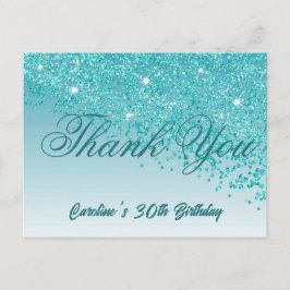 Teal Blue Glitter, 30års födelsedag Tack Vykort