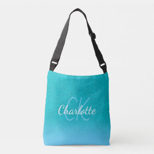 Teal blue glitter aqua grönt monogram initialer axelväska