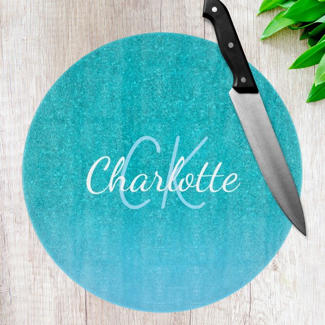 Teal blue glitter aqua sea grönt monogram (Skapare uppladdad)