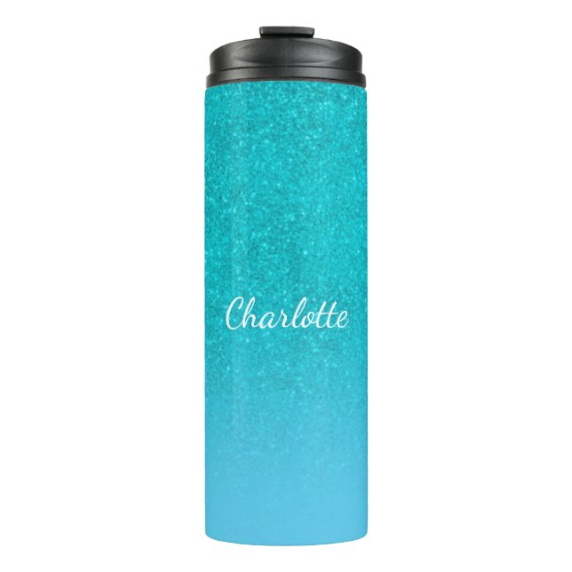 Teal blue glitter aqua sea grönt monogram initiale (Framsida)