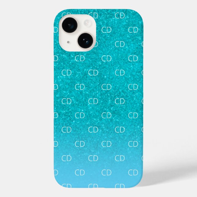 Teal blue glitter aqua sea grönt monogram initiale (Baksida)