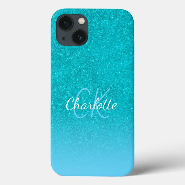 Teal blue glitter aqua sea grönt monogram initiale (Baksida)