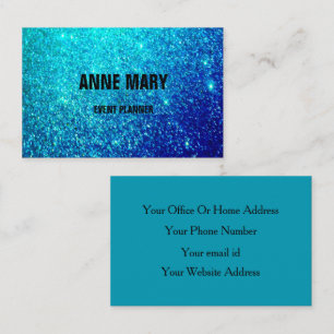 Teal Blue Glitter Colorful Bröllop Event Planner Visitkort