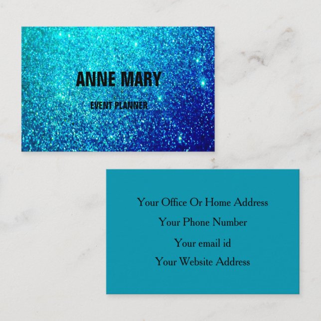Teal Blue Glitter Colorful Bröllop Event Planner Visitkort (Fram/baksida)