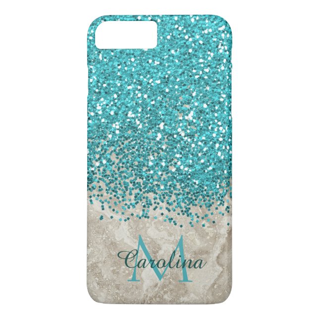 Teal Blue Glitter, Grått Marble Mobile Case-Mate iPhone Skal (Baksida)