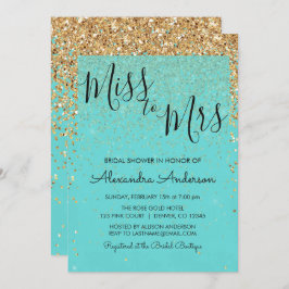 Teal Blue Glitter Miss till Mrs Möhippa Inbjudningar