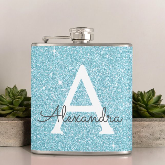 Teal Blue Glitter och Gnistra Monogram Fickplunta (Skapare uppladdad)