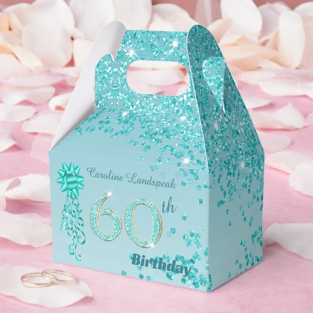 Teal Blue Glitter & Ribbon 60:e födelsedagen Presentaskar (Bröllop)