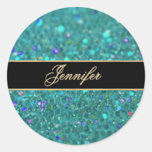 Teal Blue Glitter Runt Klistermärke