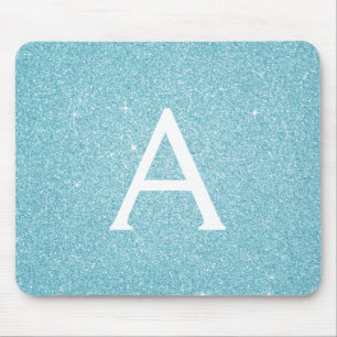 Teal Blue Gnistra Glitter Monogram Namn Mousepad Musmatta
