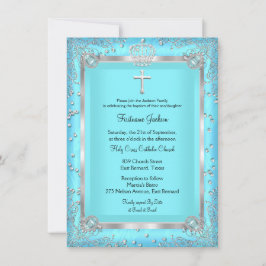 Teal Blue Gnistra Photo Baptism Christening Inbjudningar