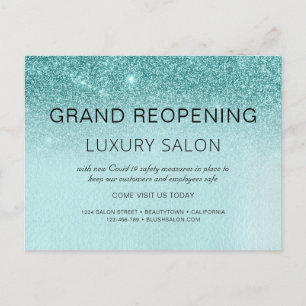 Teal Blue Grand Reöppning Glitter Hair Salon Aqua Meddelande Vykort