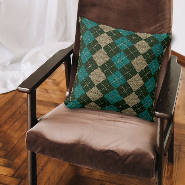 Teal Blue Grått Argyle Kudde (Skapare uppladdad)