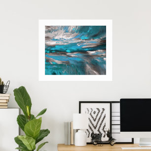 Teal Blue Grått Black Abstrakt Poster