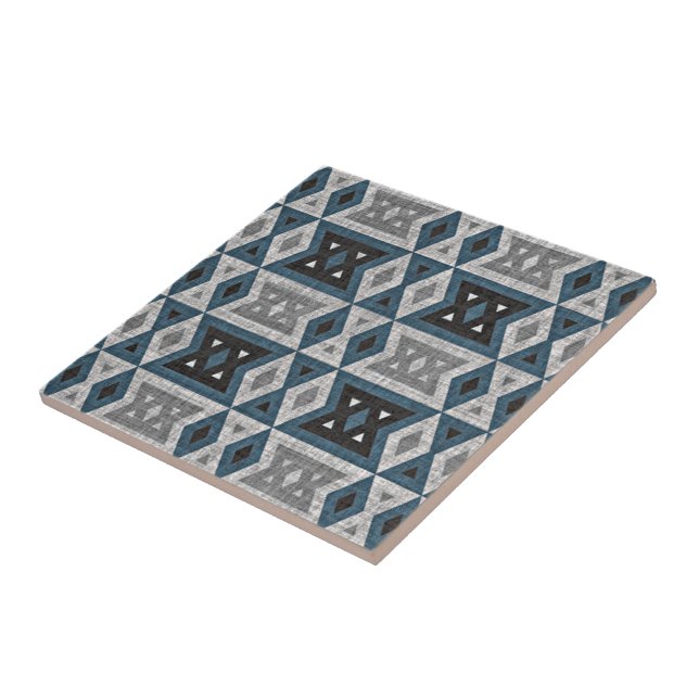 Teal Blue Grått Black Eclectic Ethnic look Kakelplatta (Sidan)