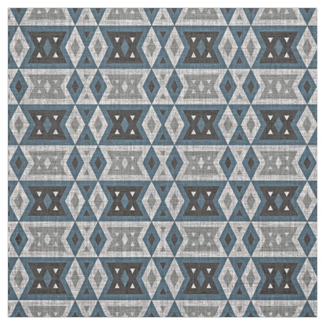 Teal Blue Grått Black Eclectic Ethnic look Tyg (Provkarta)