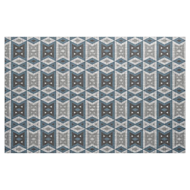 Teal Blue Grått Black Eclectic Ethnic look Tyg (Fat Quarter)
