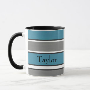Teal Blue Grått Black White Rand Modern Mugg