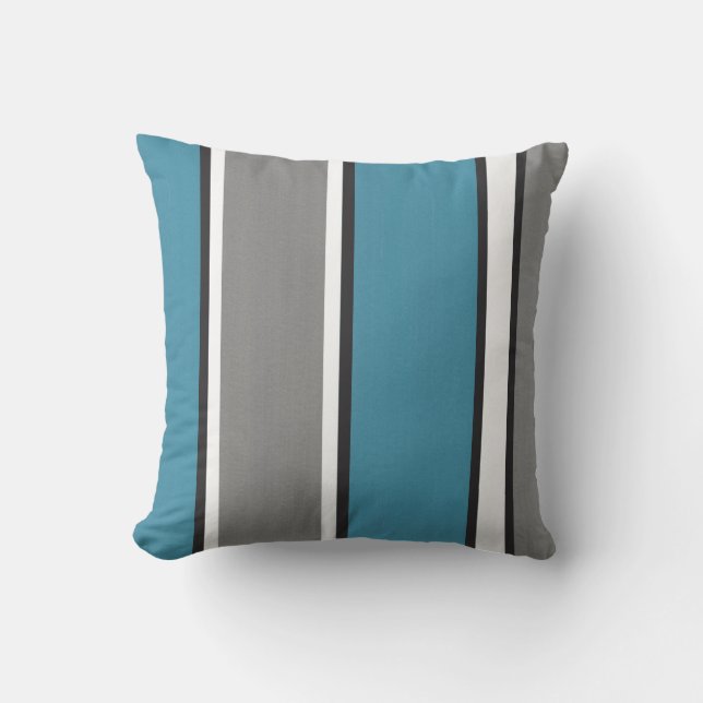 Teal Blue grått Black White Stripe Modern Kudde (Framsida)