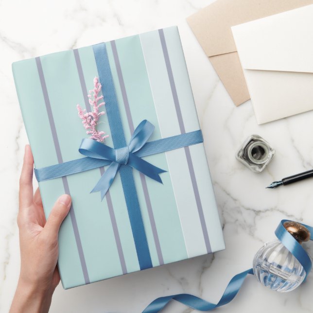 Teal Blue Grått Rand Modern Simple Presentpapper (Gifting)