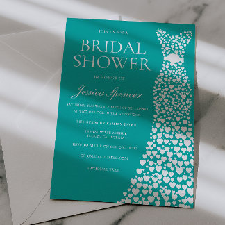 Teal Blue Green White Wedding Dress Bridal Shower Inbjudningar